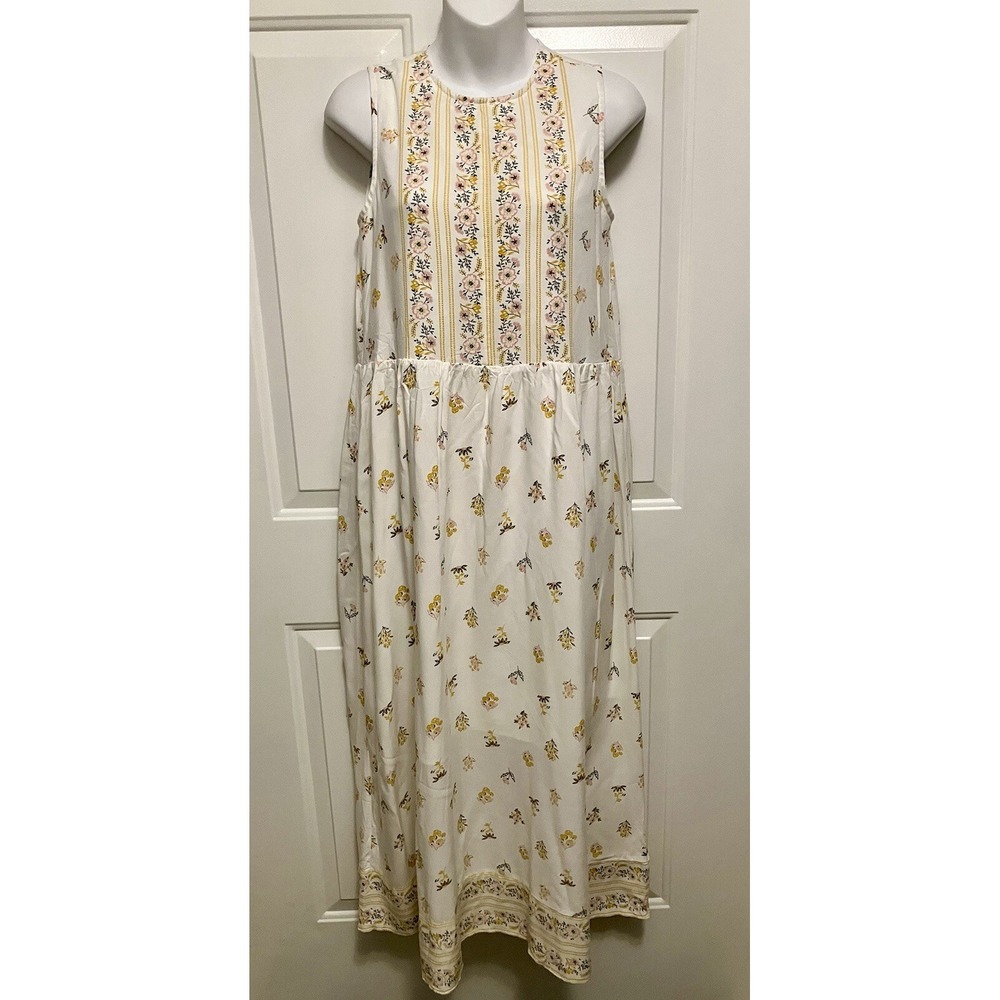 Bohemian Outsider Women's Floral Maxi Dress Ivory Yellow Floral Small Cottage‎